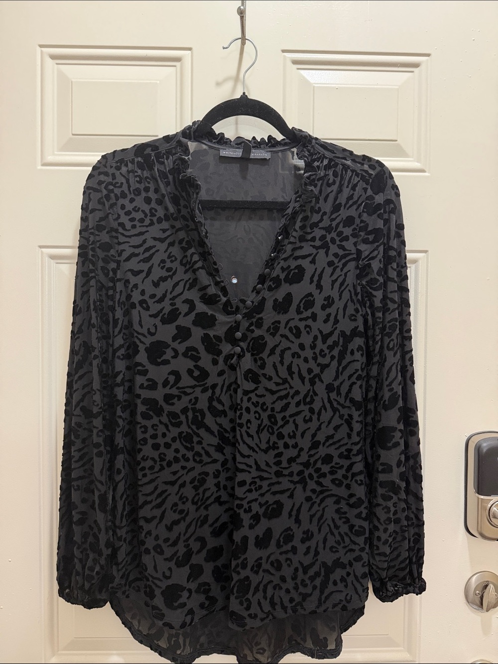 White House Black Market Black Velvet Burnout Animal Print Blouse